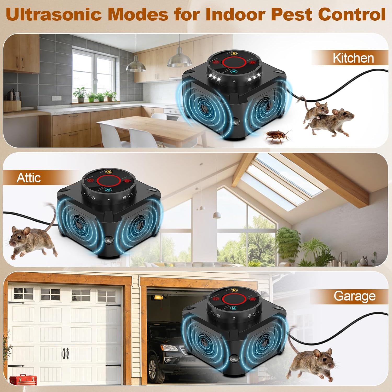 Mice Repellent Indoor Squirrel Repellent for Attic Ultrasonic Pest Repeller Plug in Electronic Rodent Repellent Devices Rat Deterrent Mouse Blocker Home Indoor Use 4 Ultrasonic Modes + 12 LED Lights