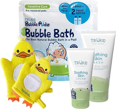 TruKid Eczema Bubble Podz with Eczema Cream & Bubble Glove Gentle Bubble Bath and Skincare Set for Kids and Toddlers
