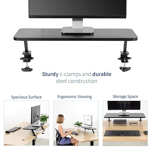 Miniatura 3 de VIVO Estante de escritorio ergonómico pequeño de 26 pulgadas, soporte elevador para monitor de computadora, organizador de escritorio con capacidad