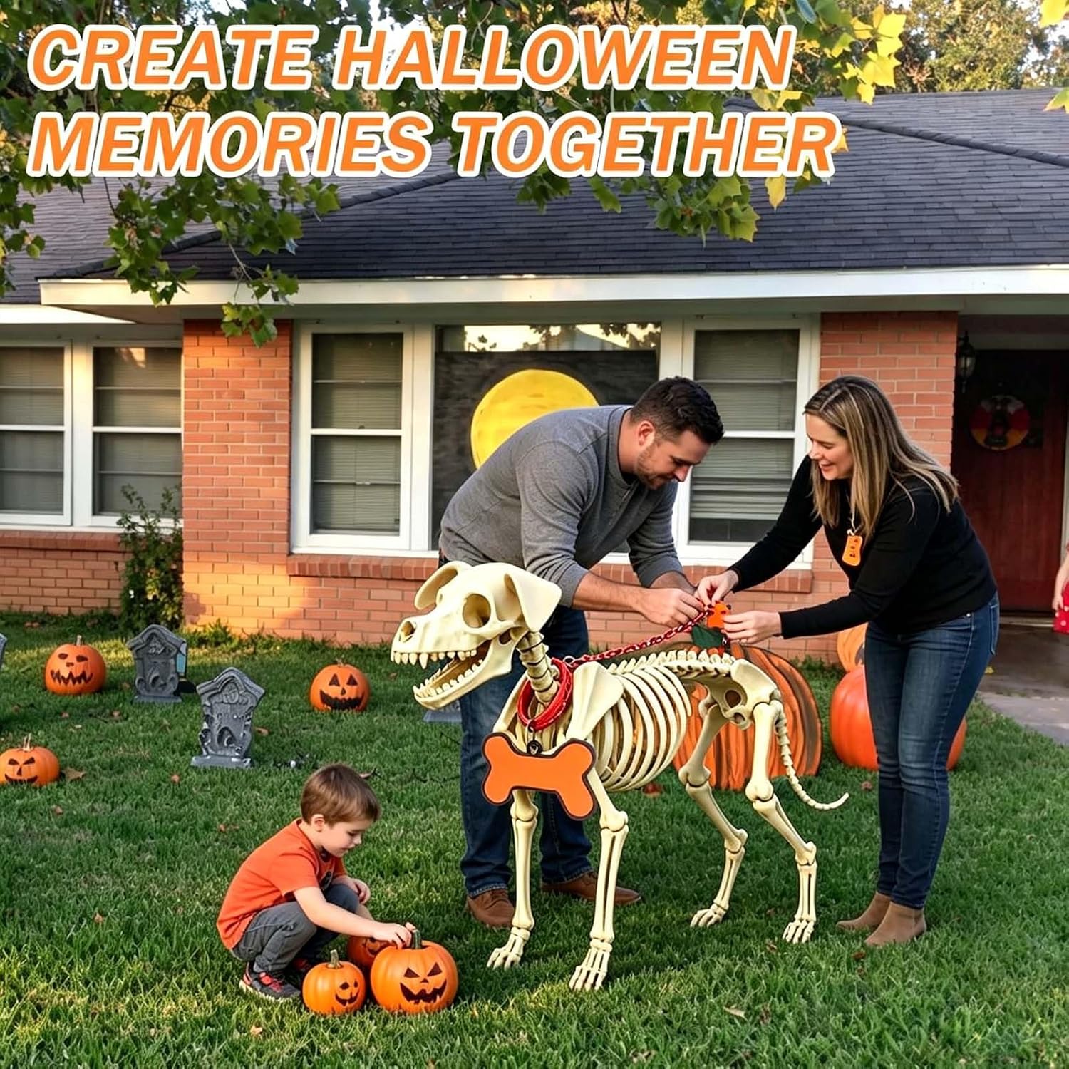 Halloween 7 ft Skeleton Dog Accessories Kit Adjustable Chain Collar Dog Tag