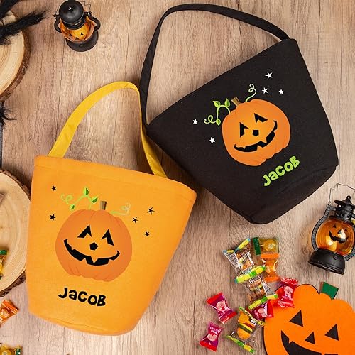 Miniatura 7 de Cubo personalizado con nombre, cesta de dulces de Halloween, bolsa para niños y niñas, cubo de calabaza para fiesta de Halloween (estilo 1)