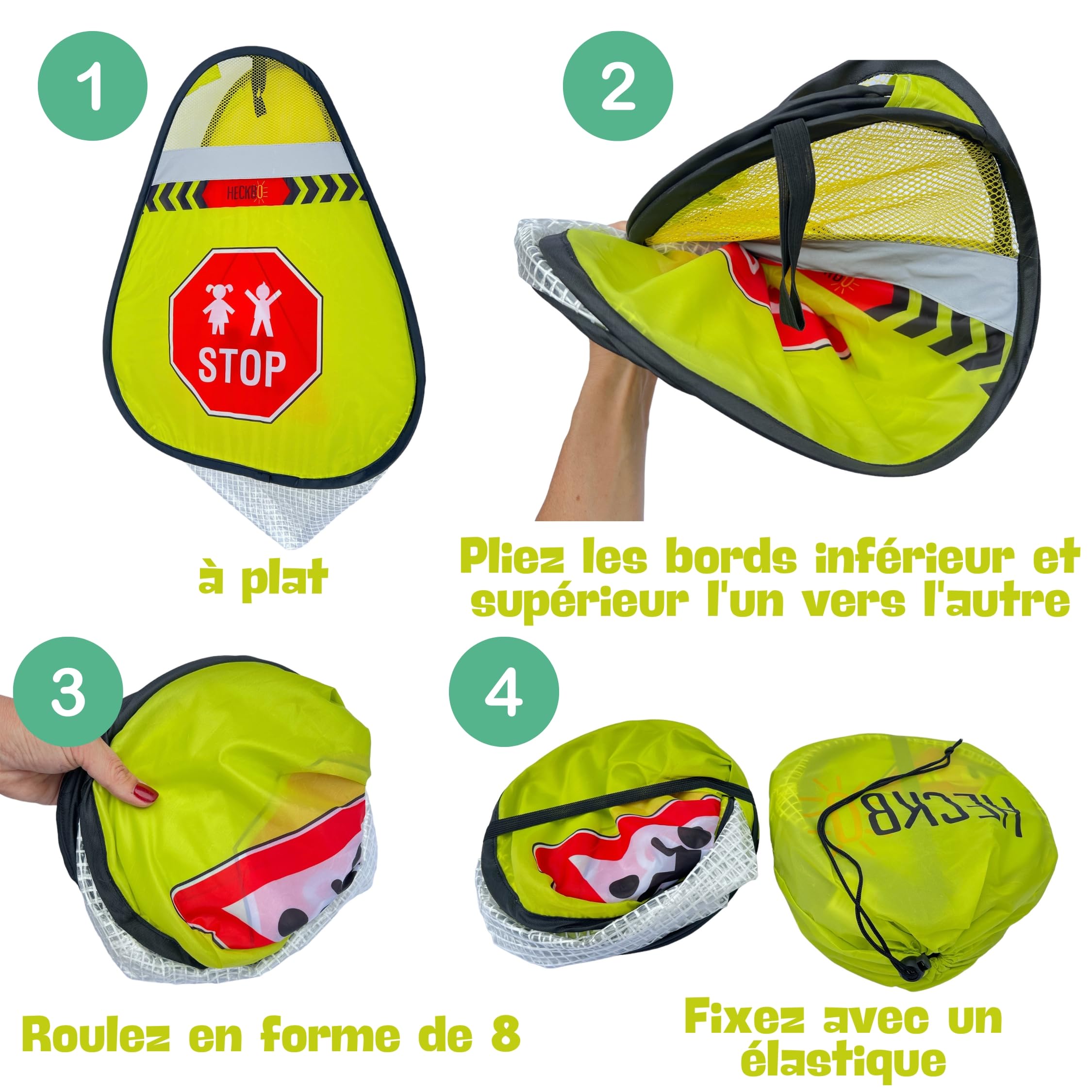HECKBO Panneau d'avertissement de rue pour enfants - Panneau avec pylônes qui jouent et guirlande de fanions - Pylônes de sécurité - Kit pop-up de sécurité - Cône d'avertissement Street Buddy