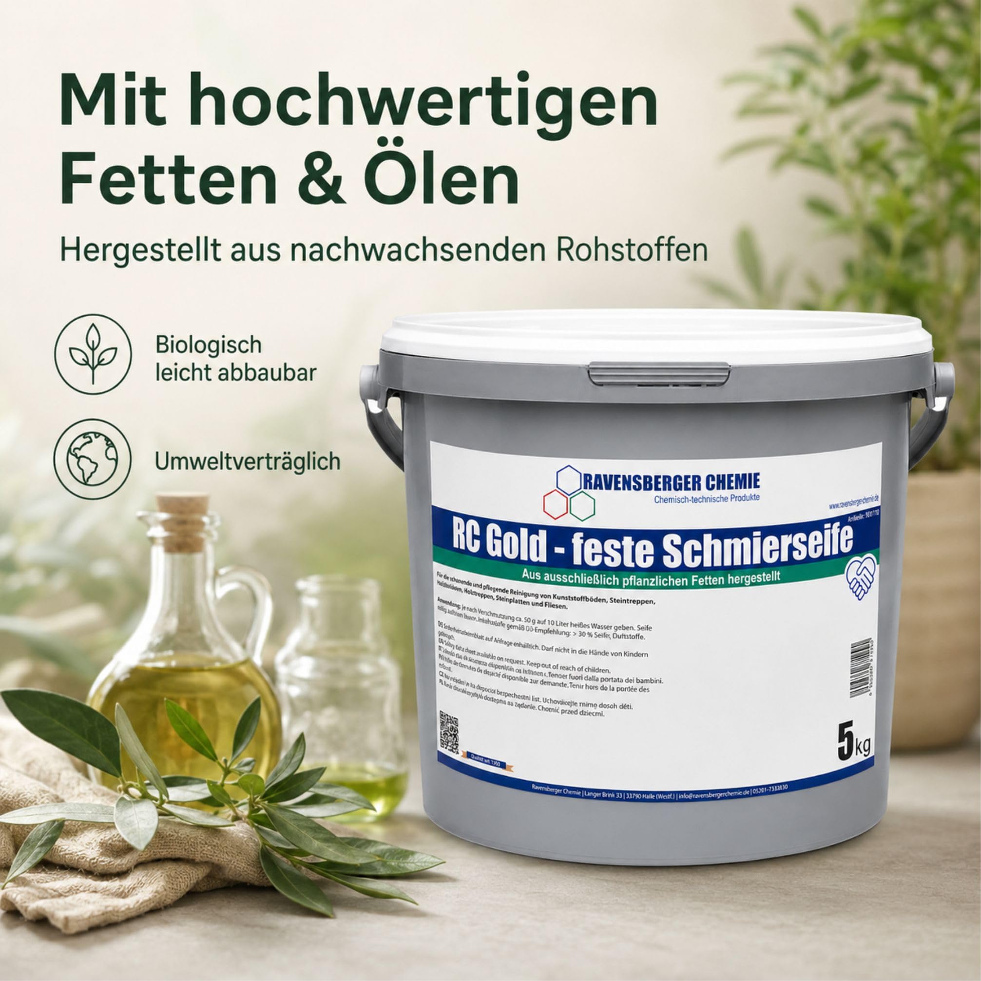 RC Gold feste Schmierseife 40% Seifenkonzentrat – Bodenreiniger & Schmierseife für Fliesen, Kacheln, Steinböden, Kunststoffböden & wasserbeständige Oberflächen - 10 kg Eimer