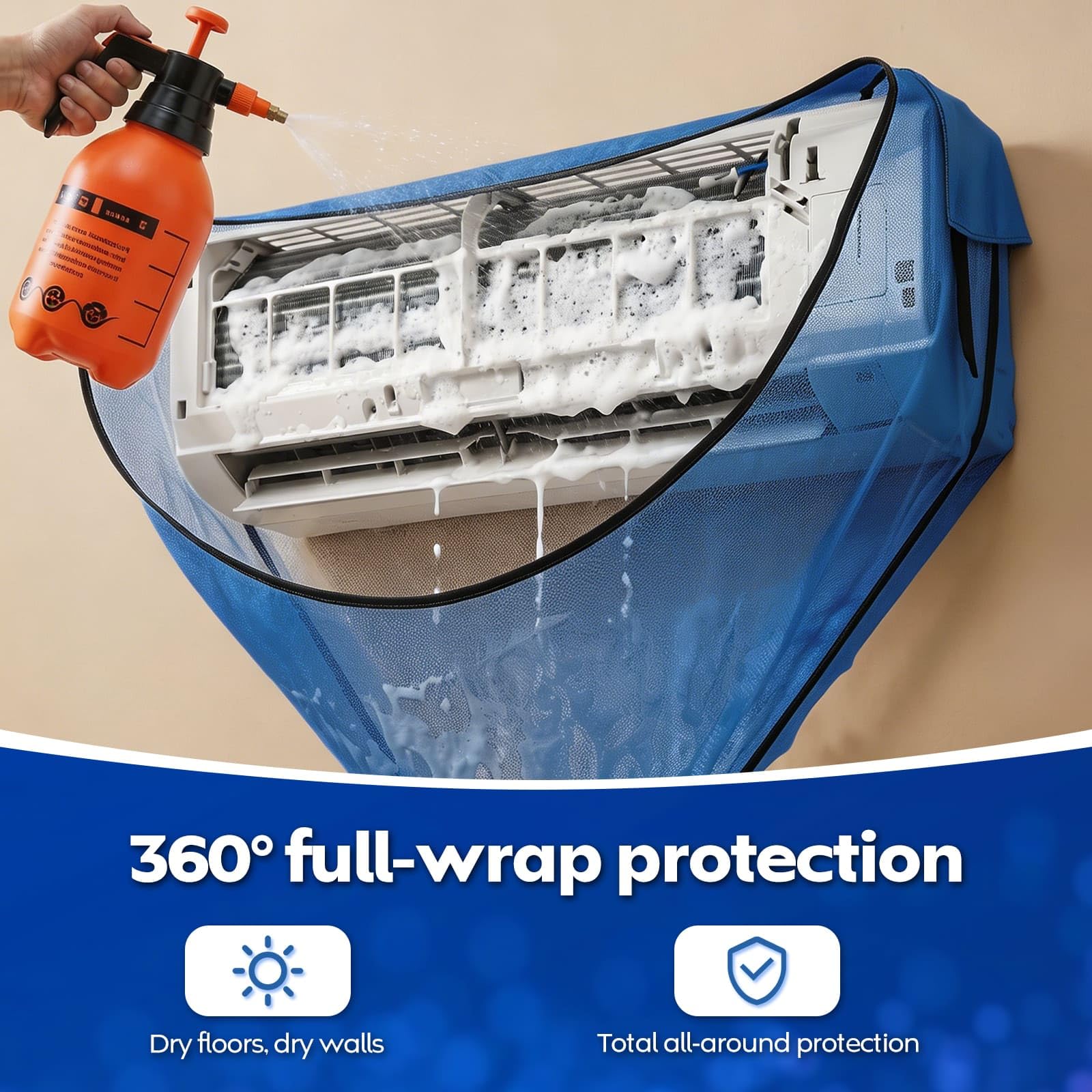 Kit Pulizia Condizionatore Split, Telo per Pulizia Climatizzatore e Condizionatori da Parete per Casa, Blu Grande