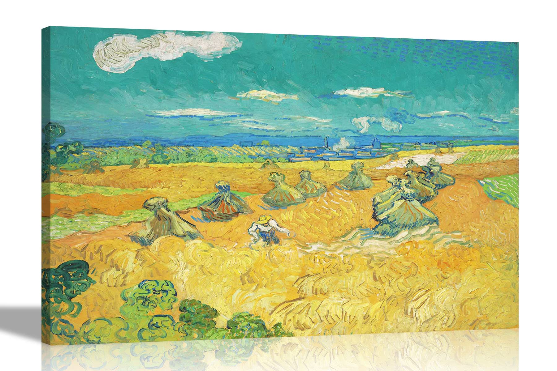 Artley Prints Wheat Fields with Reaper, Auvers by Vincent Van Gogh Canvas Wall Art l Colourful Framed Pictures l Landscape Artwork Large 86 x 61cm (34 x 24 inches) A1