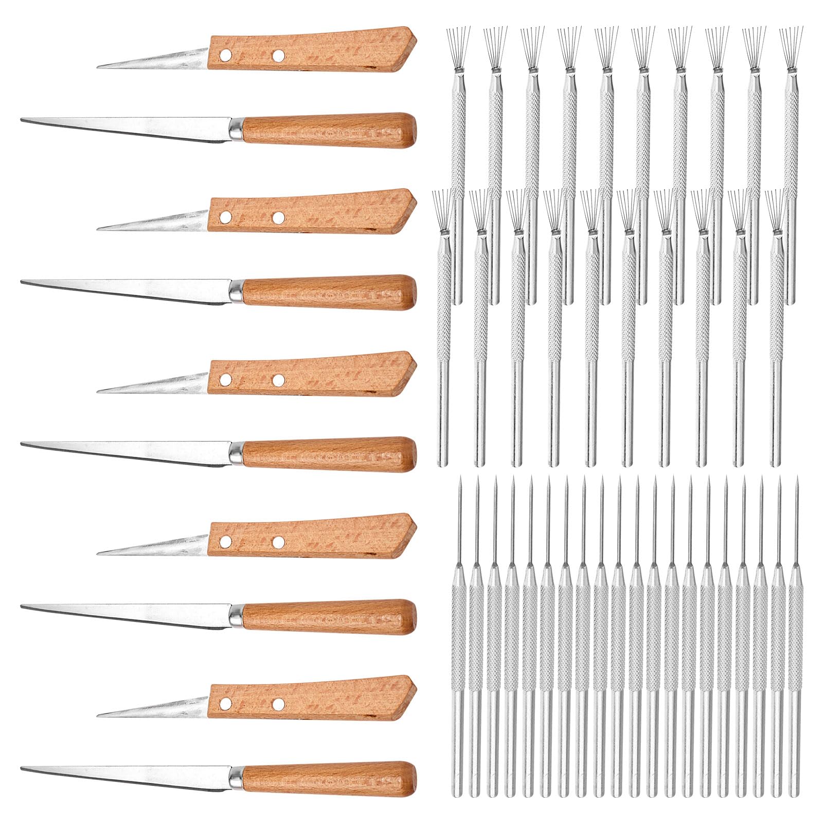 Fettling Knife and Sculpture Feather Pin Set, 10pcs Knife + 40pcs Pin Wooden Handle Carving Knife Ceramic Polymer Clay Pottery Tools for Pottery Sculpting Carving Modeling Craft Art DIY