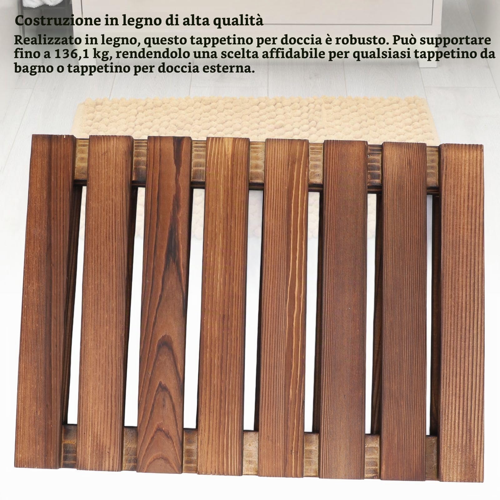 Tappetino da Bagno in Legno Pieghevole e Antiscivolo, 59 x 41,2 cm, per Doccia, Spa, Sauna, Piscina, Uso Interno ed Esterno