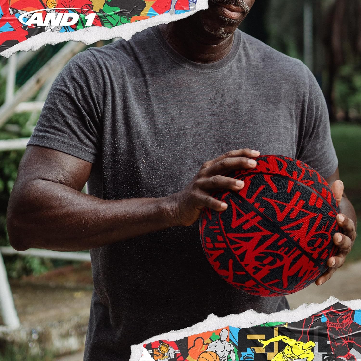 AND1 Street Ink - Balón de baloncesto de goma, tamaño 7 (29.5 pulgadas), diseño de canal profundo, hecho para interiores y exteriores