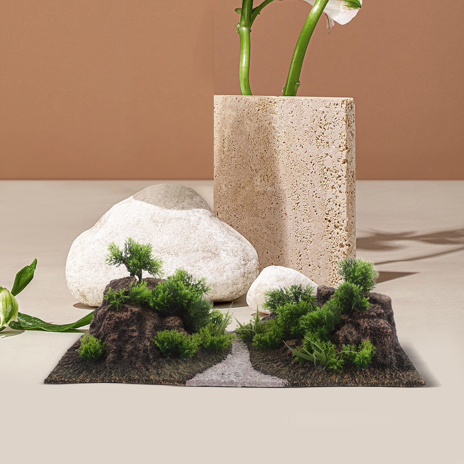 Toyvian Aquarium Stein Ornament mit Baum Künstliche Felsen Landschaft Deko Kleines Versteck für Garnelen Betta Krebs Aquarium Fake Rocks für Naturnahe Aquariengestaltung