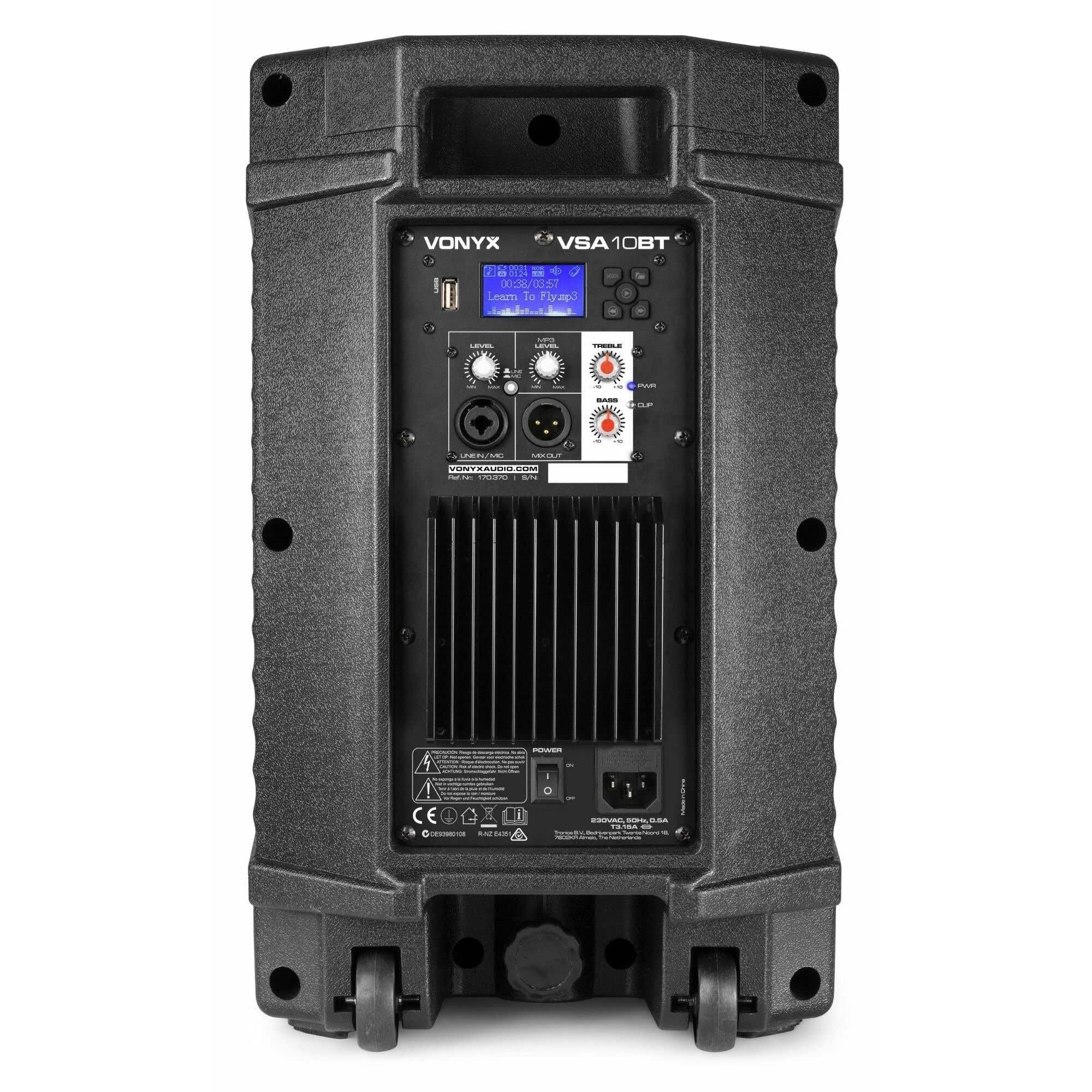 VONYX VSA10BT Enceinte Active 500W Amplifiée avec Bluetooth et MP3, Lecteur Multimédia, Port USB, Affichage LCD, Amplificateur Intégré, Bluetooth, Télécommande Incluse