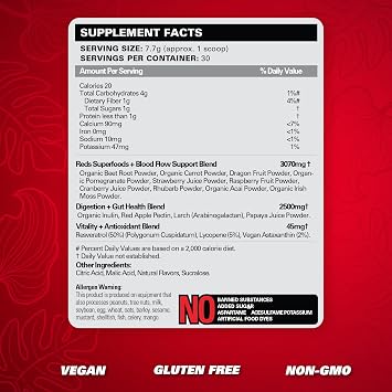 EHP Labs OxyReds Superfood Beets Powder - Nitric Oxide Supplement, Organic Beet Root Powder, Immune Support Supplement & Prebiotics for Digestive Health, Beet Powder - Raspberry Refresh, 30 Servings