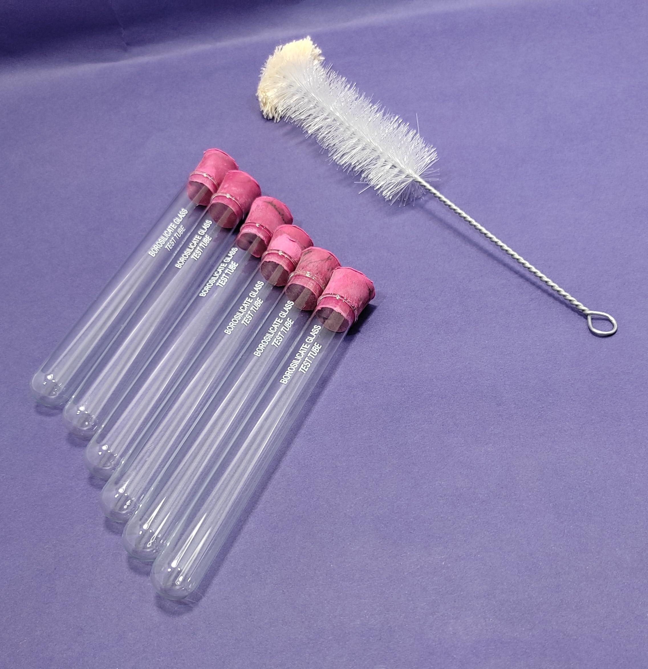 BOROSILICATE GLASS TEST TUBE WITH RIM. 15 X 125 MM (6 pices test tube with 1 test tube Cleaning brush rubber cork)-image-8