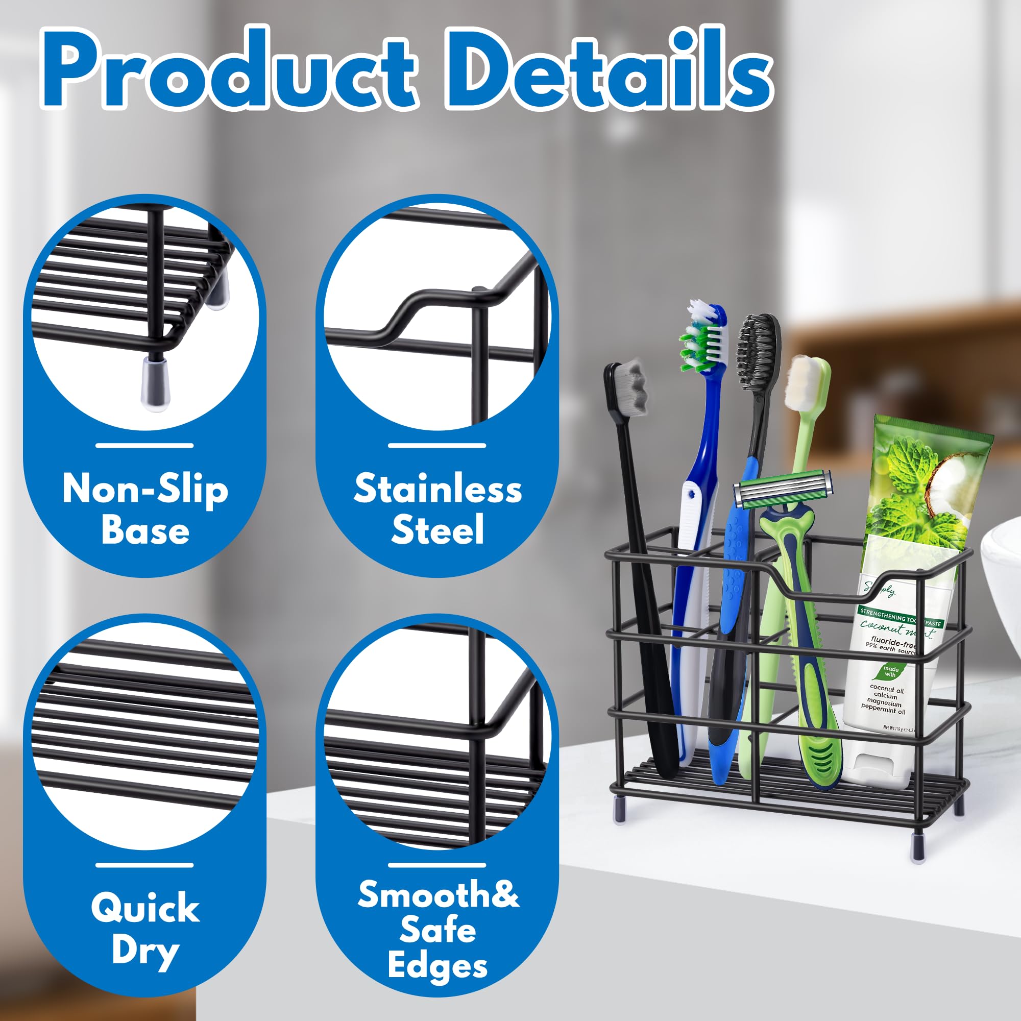 Stainless Steel Toothbrush Holder - Black -7 Stainless Steel Toothbrush Holder - Black -7