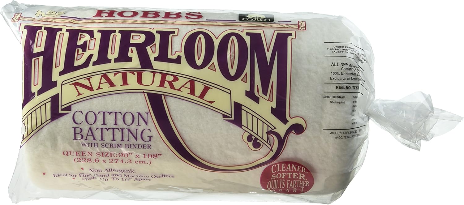 Hobbs HNS90 Batting Heirloom Natural Unbleached Cotton with Scrim, 90" x 108"