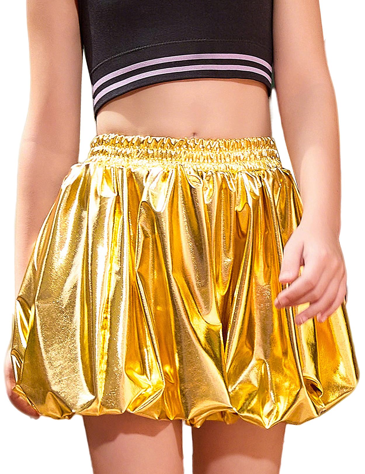 Perfashion Girls Bubble Skirt Metallic Puff Balloon Cute Mini Skorts Dance Outfits with Shorts 4-13Y