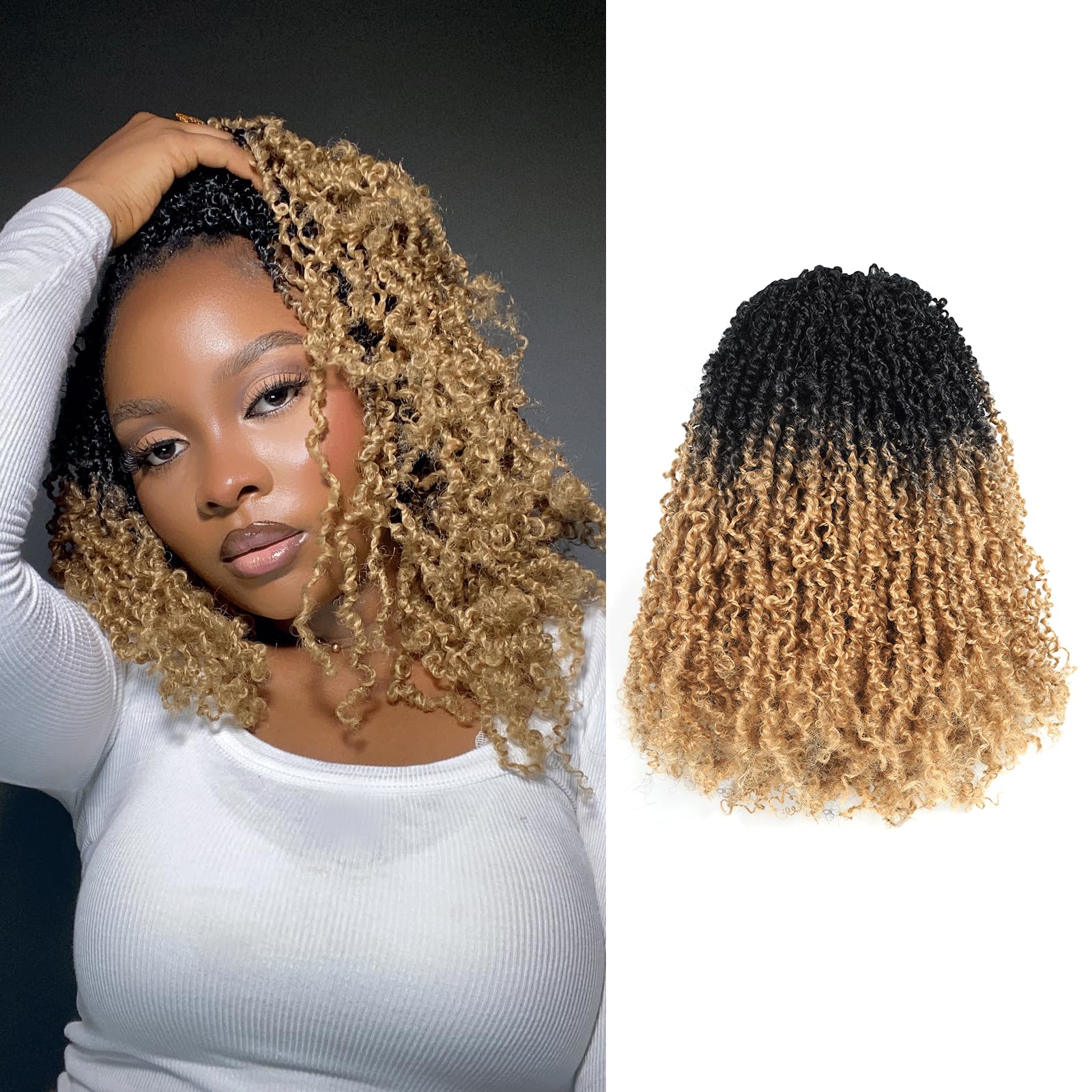 Toyotress Yanky Twist Crochet Hair - 12 Inch 8 Packs (30 Strands/Pcs) Fluffy Spring Mini Twist Short Bob Passion Twist, Ombre Blonde Pre-Looped