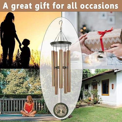 Miniatura 4 de Campanillas de viento para exteriores, gran tono profundo, árbol conmemorativo de la vida, campanillas de viento de bambú para exteriores,