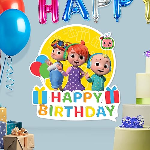 EGD CoComelon JJ and His Brothers Happy Birthday Sign in PVC - Serie EGD X CoComelon - Suministros de cumpleaños de PVC - Soporte con cinta de doble