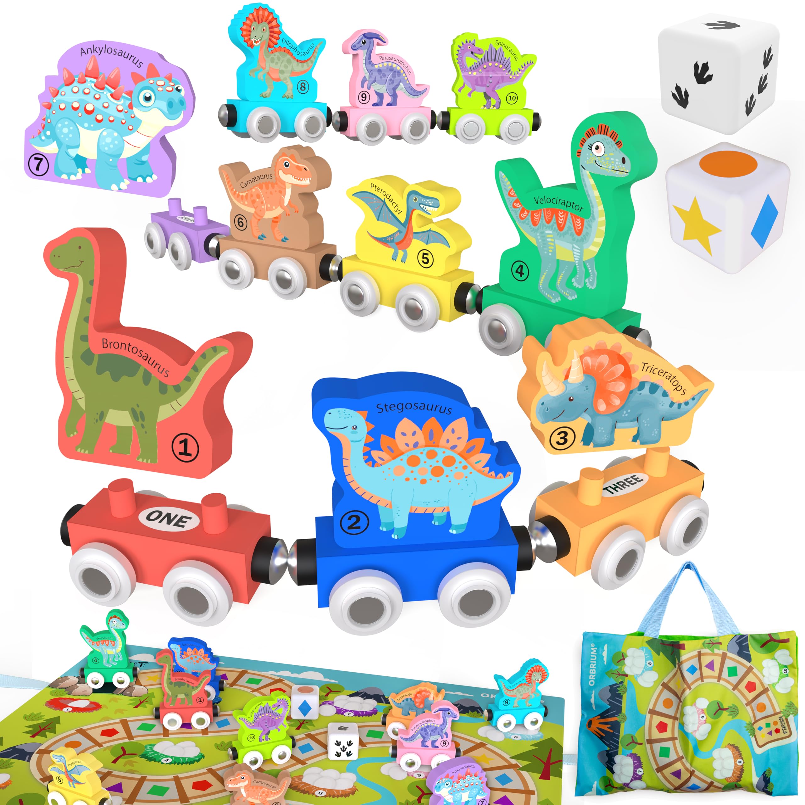 Amazon.com: ORBRIUM Wooden Train Set Magnetic Dinosaur Trains