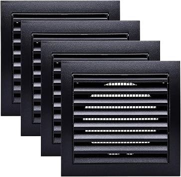 Vent Systems 4 Inch Anthracite Pack of 4 Air Vent Cover Dryer Vents and Bathroom Exhaust Vents Pipe, Black Louvered Dryer Vent Cover Keeps Out Insects, Birds and Rodents