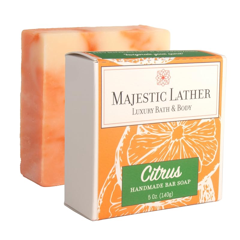 Sabonete em barra cítrico Majestic Lather para rosto e corpo, processo a frio, feito à mão nos EUA