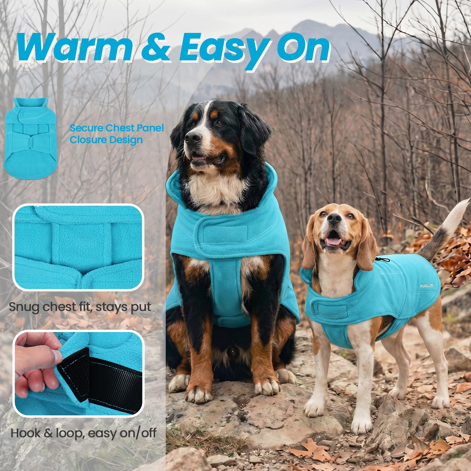VIVAGLORY Gilet en Polaire pour Chien, Pull Chaud pour Temps Froid, Vêtements d’Hiver Ajustables, Manteau Réfléchissant, Petite Taille, Turquoise