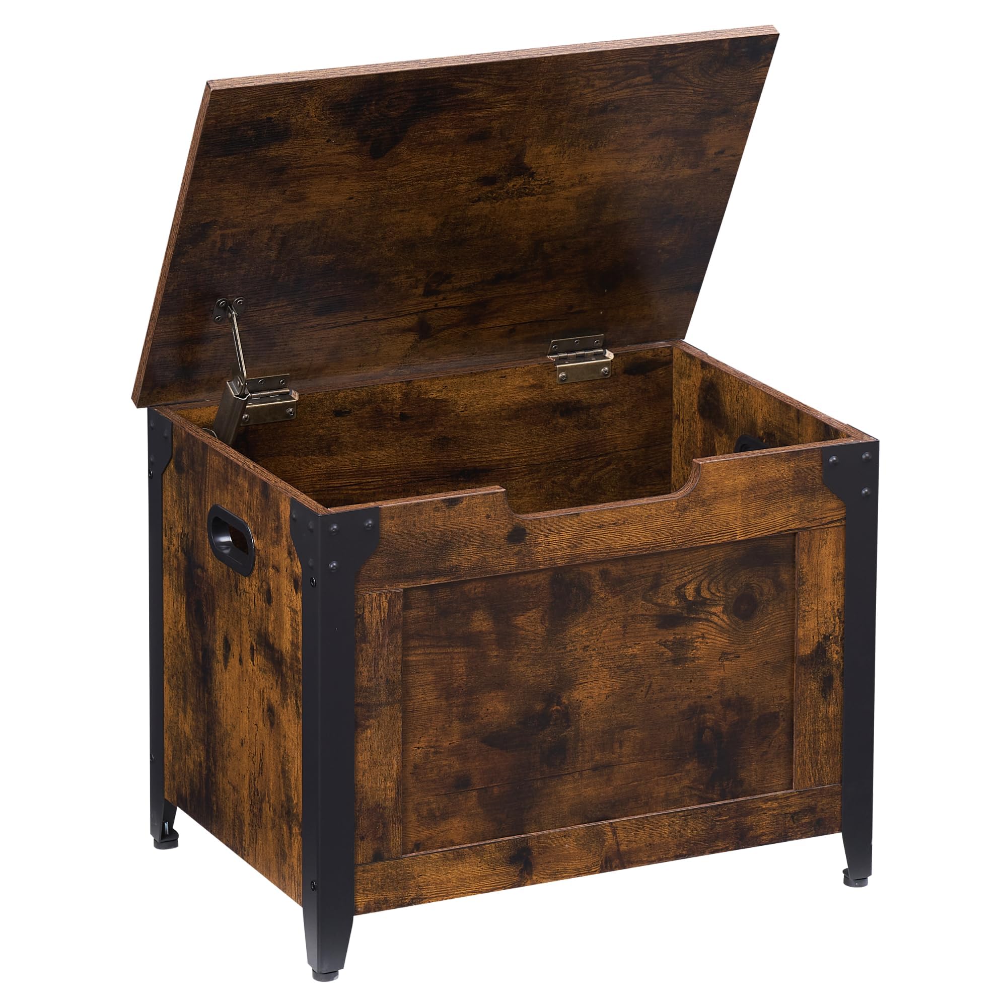 Banc avec espace de rangement, coffre avec couvercle, 60 cm de long, 2 charnières de sécurité, charge maximale : 136 kg, coffre en bois, pour couloir, chambre à coucher, salon, marron