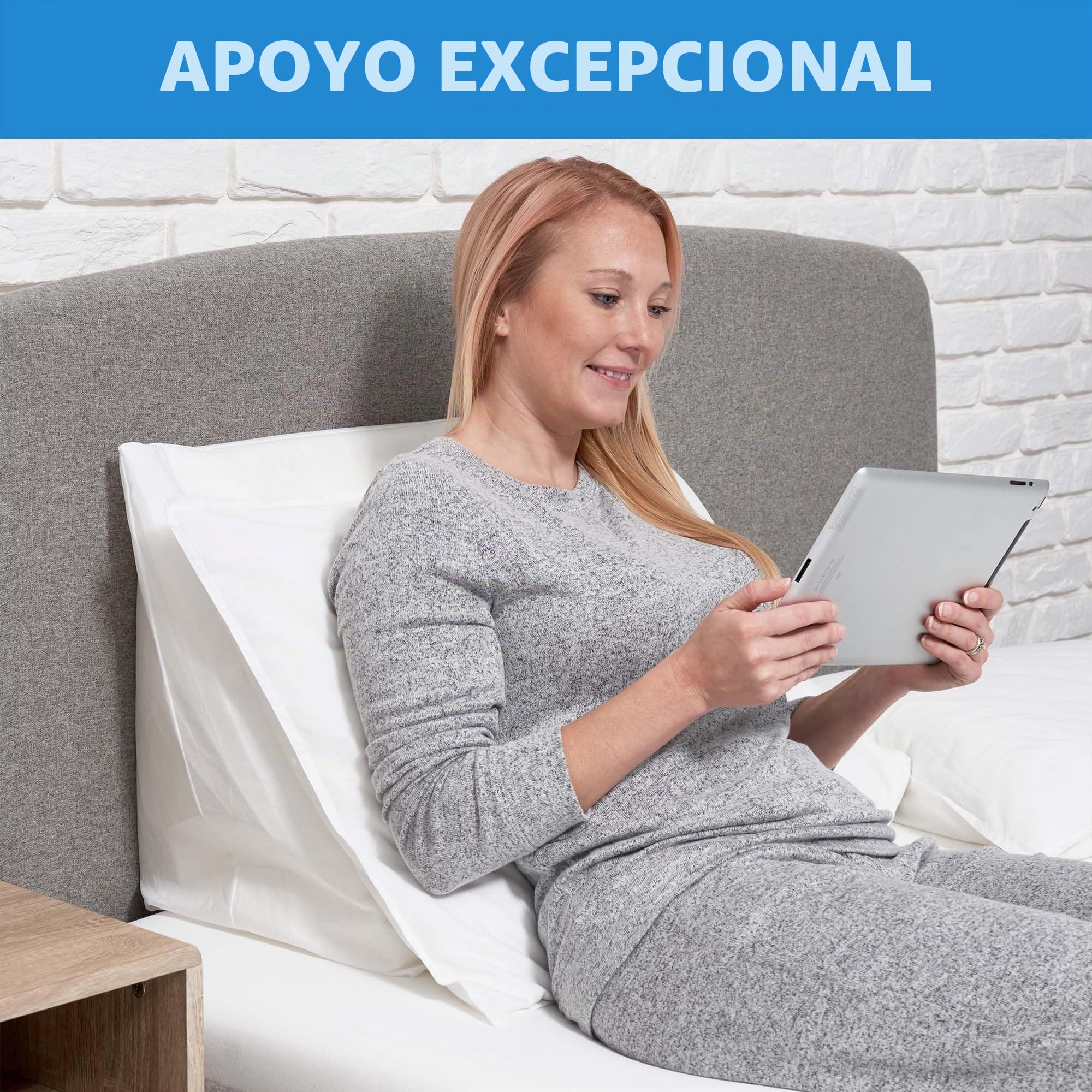 Cojin Cuña para Respaldo en Cama - Almohada de Soporte: Apoyo para la Espalda, Piernas Rodillas - Ideal para Cuando está Leyendo, también Ayuda con el Reflujo Ácido - Hecha en Portugal