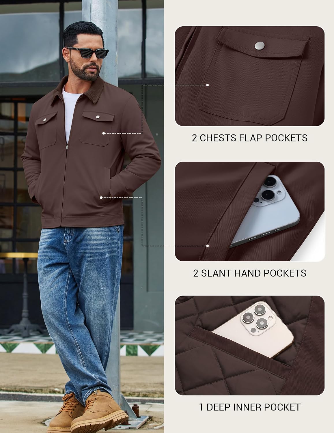 COOFANDY Men's Casual Work Jacket Quilted Lined Jackets Fall Winter Coat