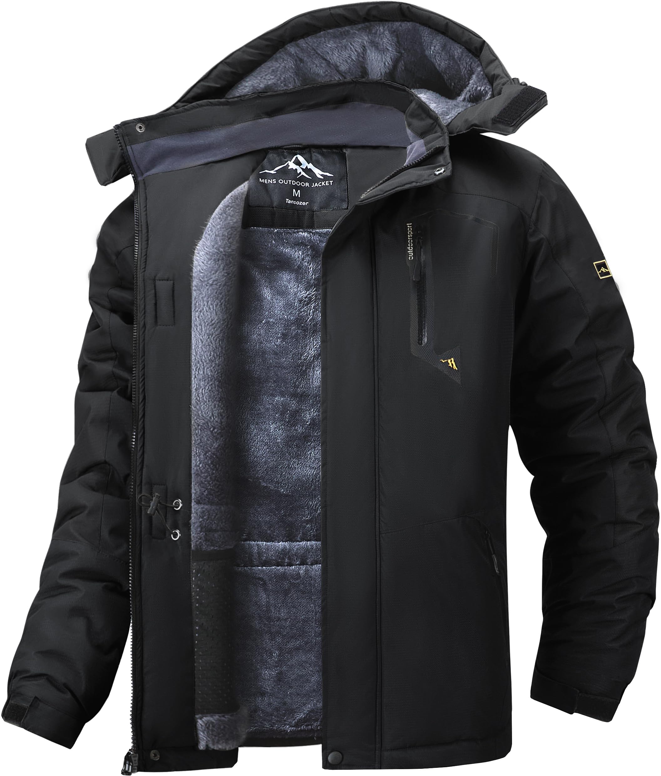 Tansozer Uomo Impermeabile Giacca Invernale Antivento caldo Sci Cappotto in Pile con Cappuccio Rimovibile
