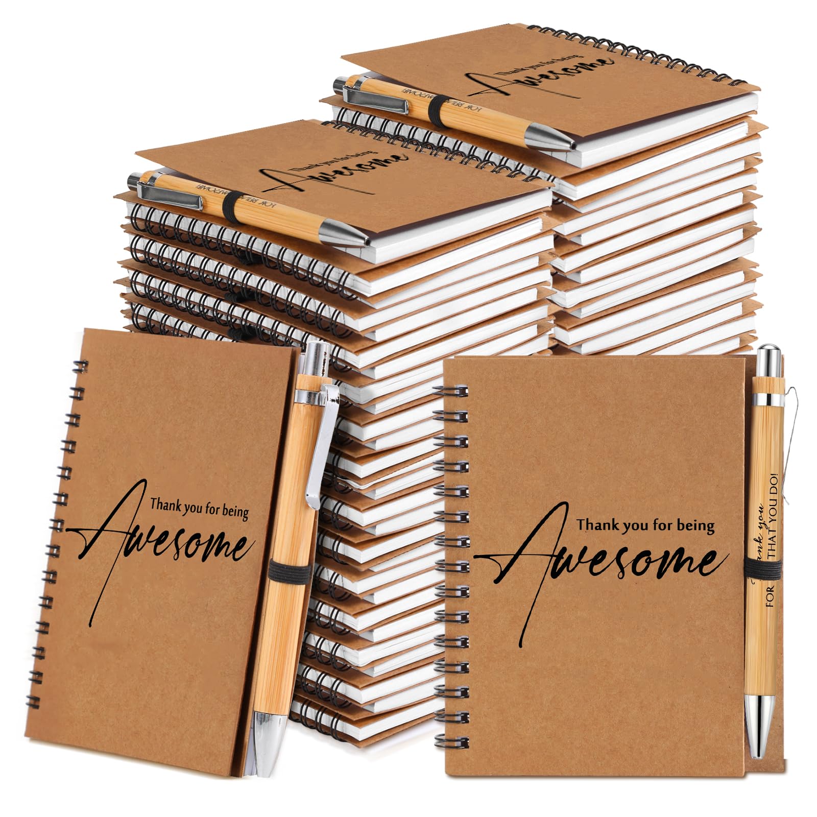 Honoson 60 Sets Spiral Notebooks Sets Employee Appreciation Gift Bulk Inspirational Journal with Retractable Bamboo Pen Encouragement Notepad