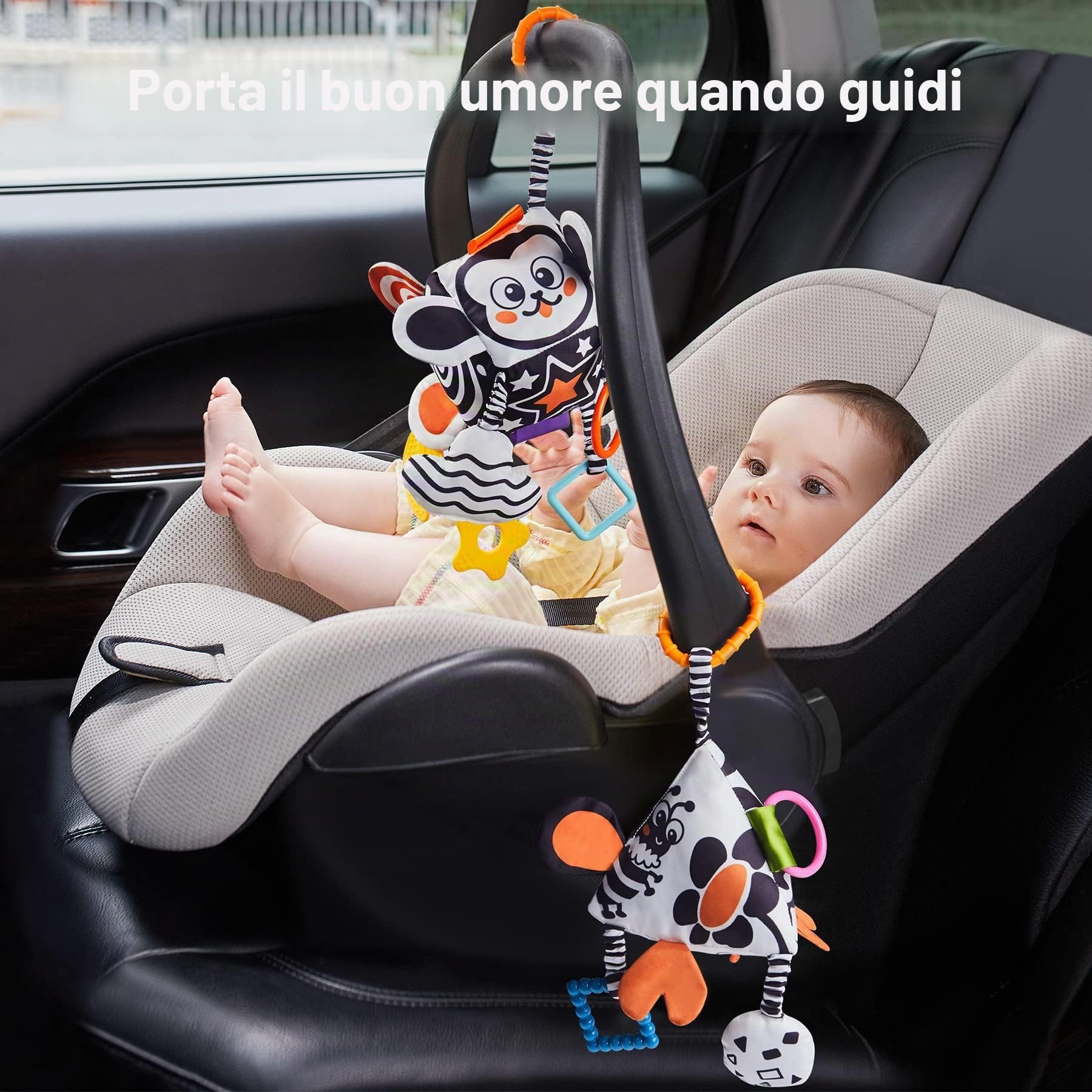 TUMAMA Kids Giocattoli per Neonati ad Alto Contrasto, Giocattolo da Appendere al Passeggino per Bambini Piccoli, Sonagli Morbidi e Sensoriali, Regalo Bianco e Nero per Neonati 0 3 Mesi