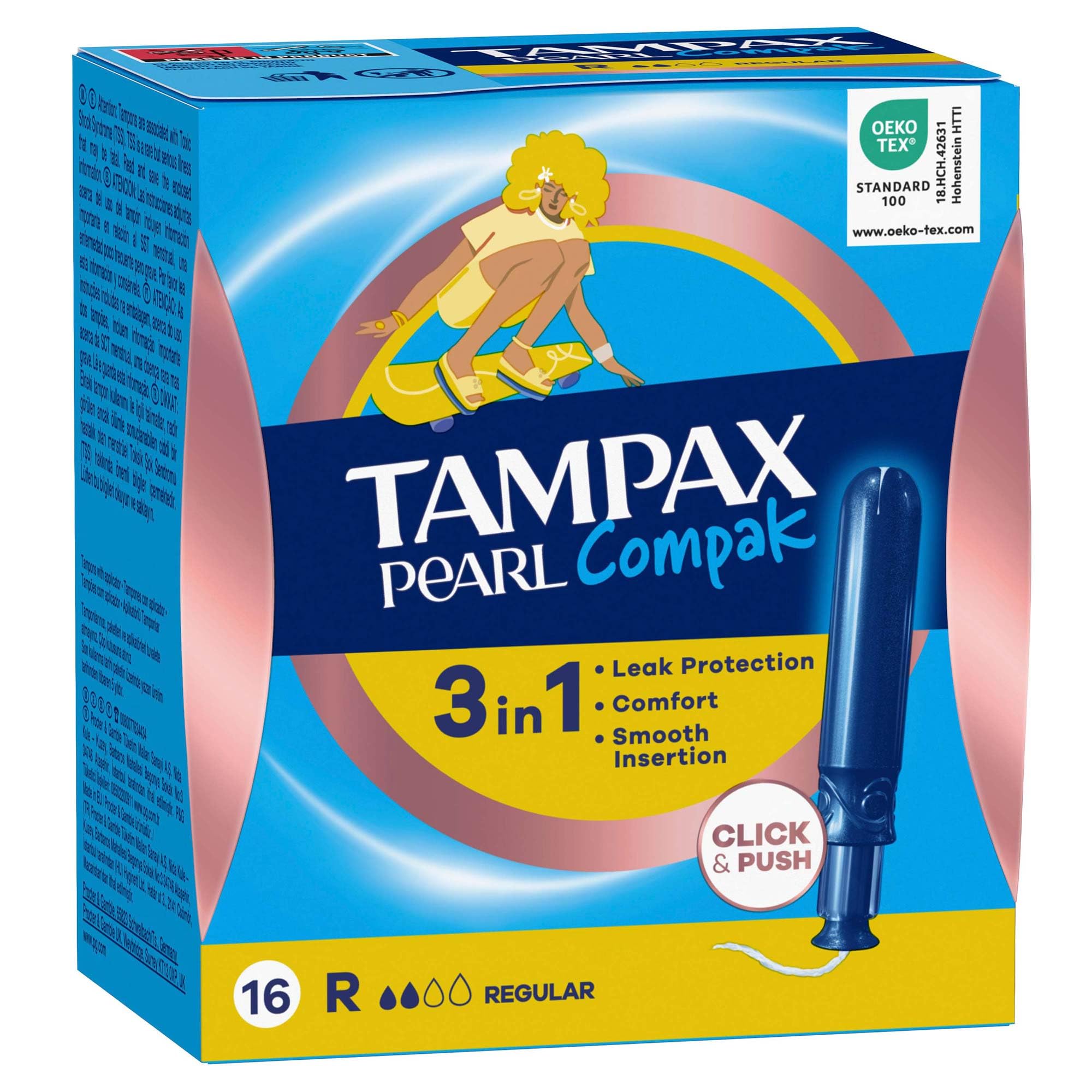 Tampax Pearl Compak zwykłe tampony z aplikatorem X 16, połączenie komfortu, ochrony i dyskrecji Tampax N°1