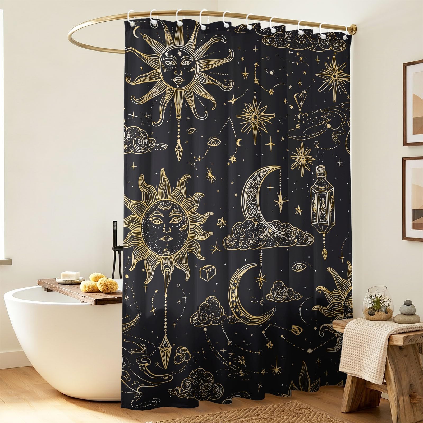 Generisch Tenda da doccia con fantasia con cielo stellato, 180 x 200 cm, antimuffa, impermeabile, in microfibra, con occhielli e ganci, colore nero