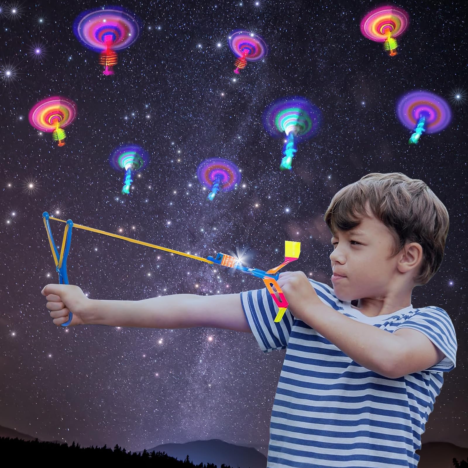ZZXLOPEZ 20 Piezas LED Helicóptero Vuelo y Lanzador, Tiradores y Cohetes Luminosos Aire Libre para Niños - Regalo de Cumpleaños — view 7