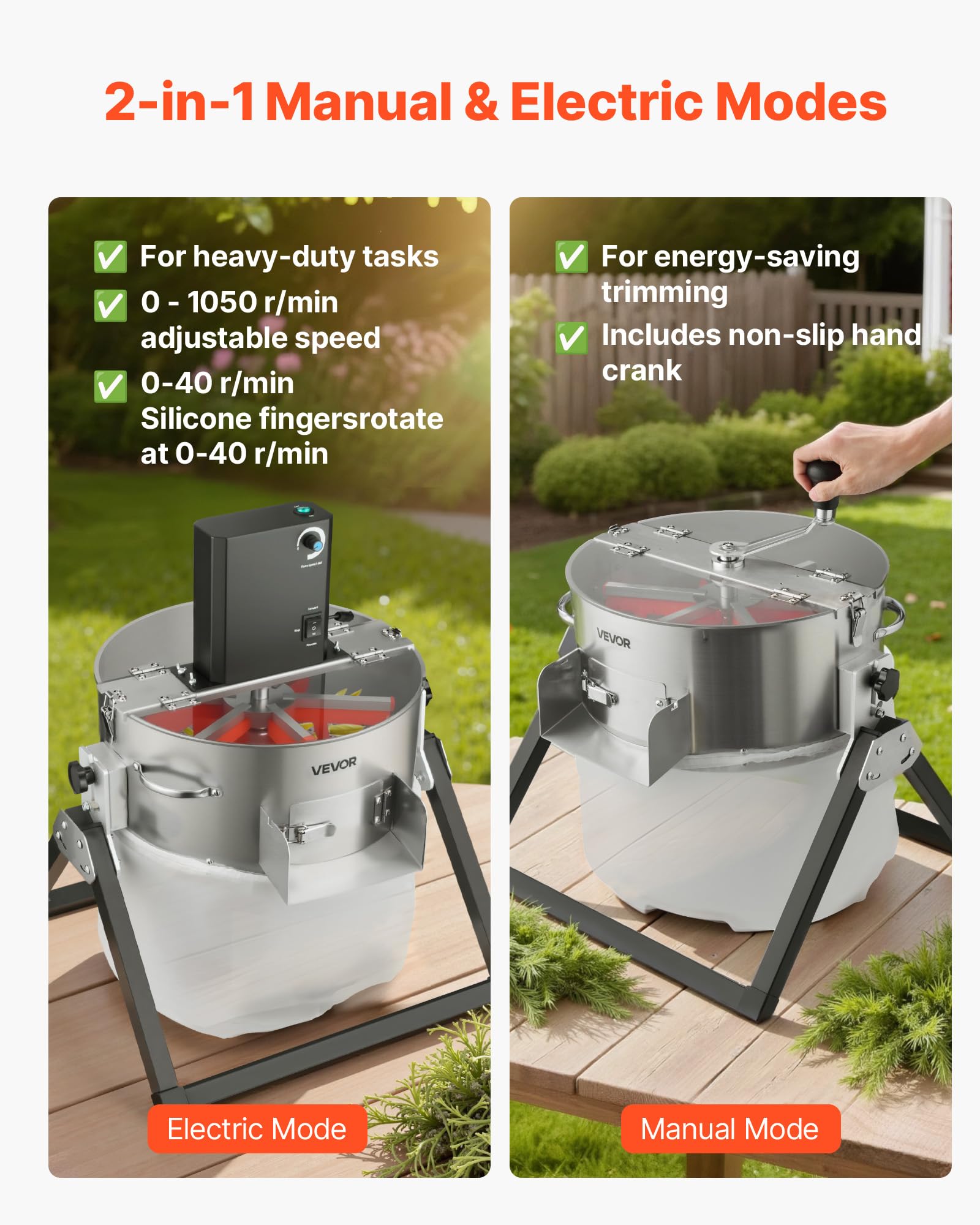 VEVOR Erntemaschine, 2-in-1 Manuell & Elektrisch, 370 mm Knospenschneider mit Edelstahlklingen, Nass-Trocken-Hydrokultur-Schneidemaschine mit Trockenrost, für Pflanzenknospen & Blumen