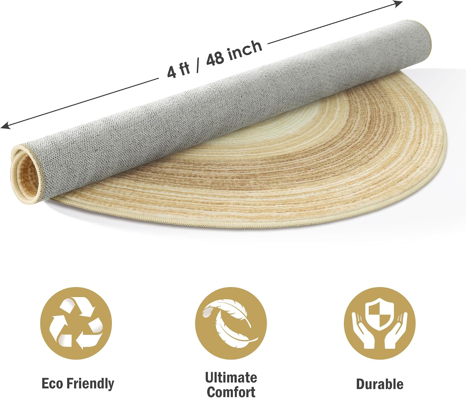 carvapet 4 ft round washable rug, imitation jute low pile circle carpet with non slip rubber backing, foldable stain resistant area rug for living room bedroom office bathroom cocoa 4' (round)