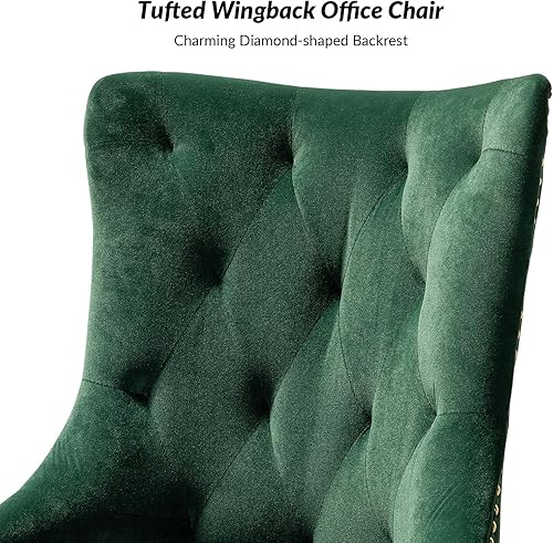 Miniatura 6 de TINA'S HOME Silla de oficina sin brazos de terciopelo con base dorada y ribete de cabeza de clavos, moderna silla de escritorio tapizada capitonada