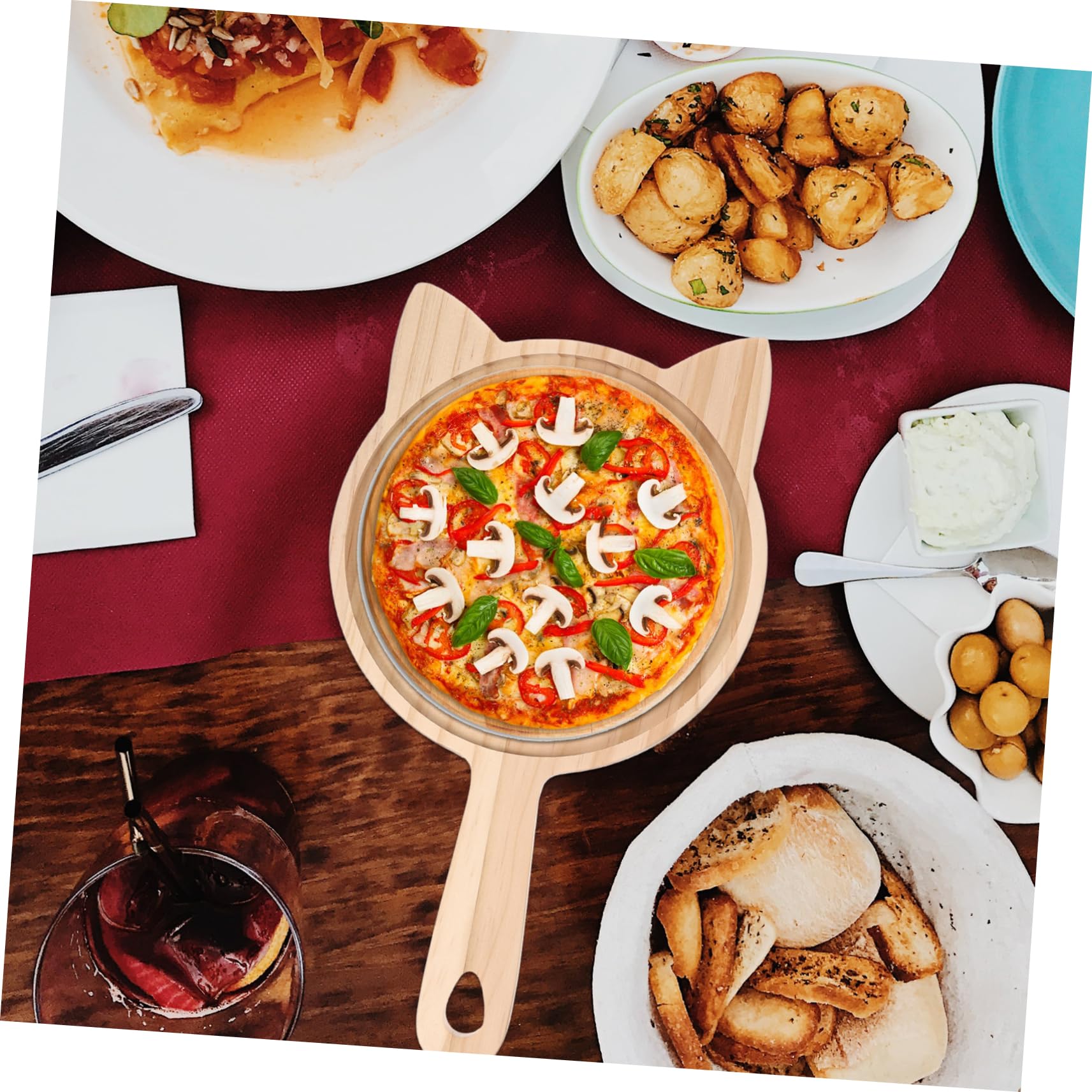 OKUMEYR Sturdy Pizza Board Round Cheese Serving Tray Pizza Paddle Wood Peel Food Serving Tray for Home