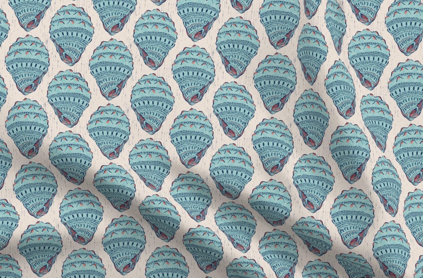 Spoonflower Fabric - Blue Seashell Coastal Chic Nautical Watercolor Ocean Sea Seaside Conch Printed on Petal Cotton Fabric Fat Quarter - Sewing Quilting Apparel Crafts Decor