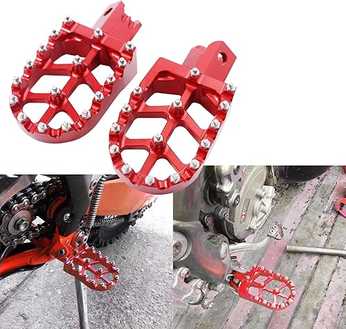 Miniatura 2 de Estriberas universales de aluminio CNC Estriberas Pedales Reposapiés para CRF50 CRF70 CRF110 XR 50 XR 70 XR 110 pit bike Dirt Bike motocicleta (rojo)