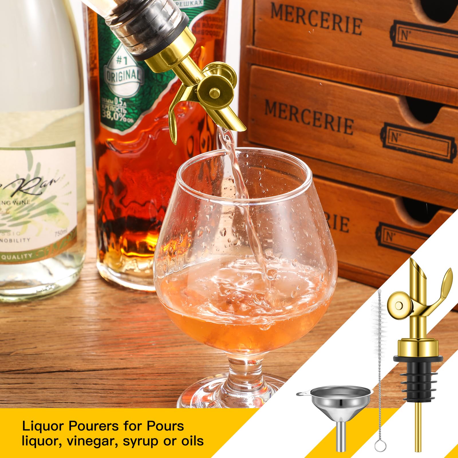4 Becs Verseurs Huile D'Olive Avec Brosse Et Entonnoir - Bouchon Remplisseur Pour Bouteilles De Vin, Huile, Sirop, Cocktail