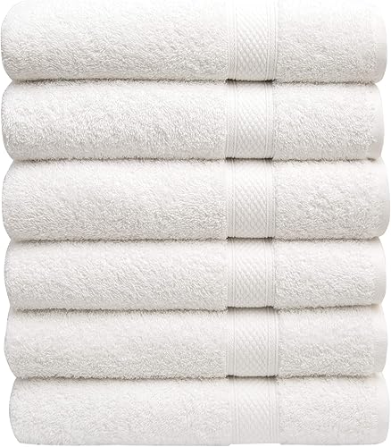 Pleasant Home - Juego de 6 toallas de baño (24 x 50 pulgadas), 100% algodón, 17.64 ozm, ligeras, suaves y absorbentes, para baño, para gimnasio,