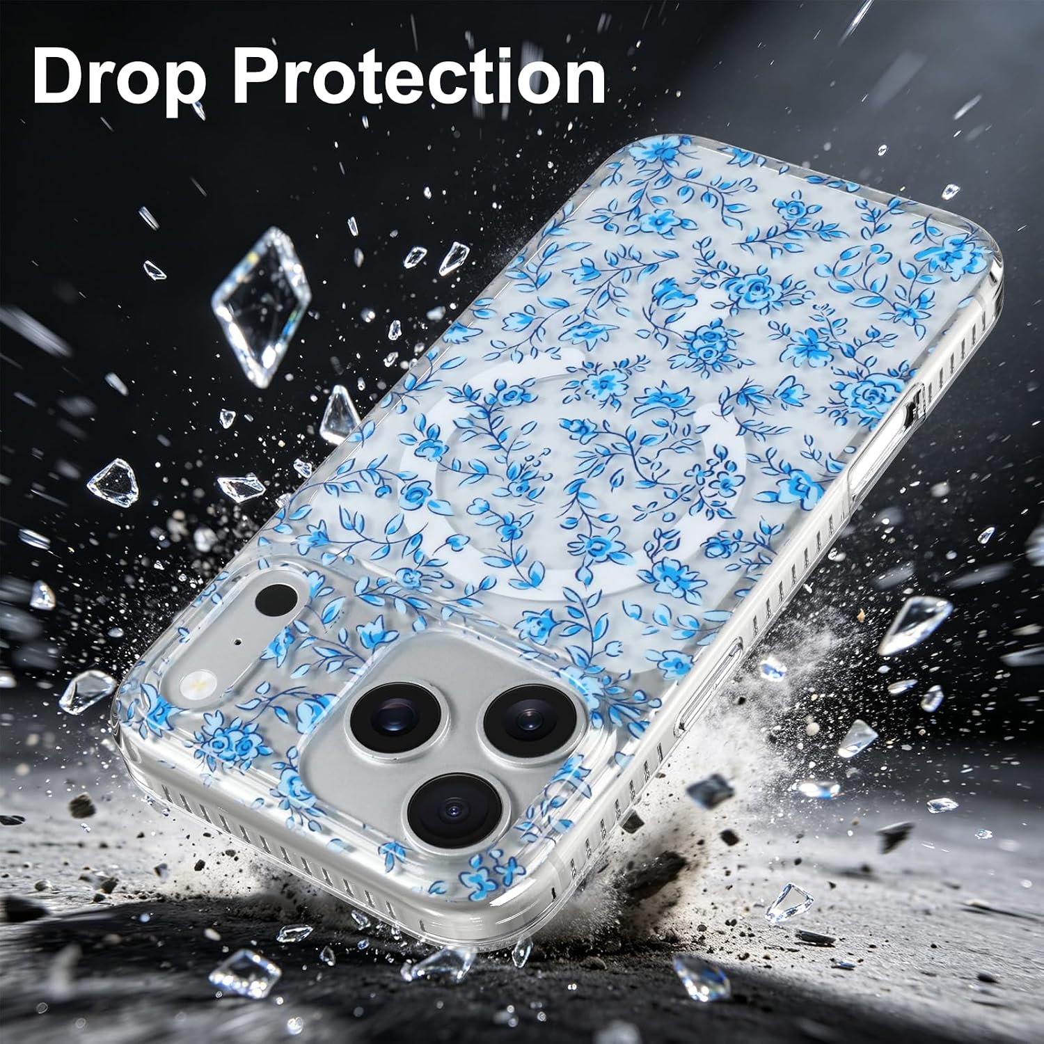 Magnetic Clear Phone Case Compatible with iPhone 17 Pro [Not Yellowing.Military Grade Drop Protection/Compatible with Magsafe] - Floral Print - Clear