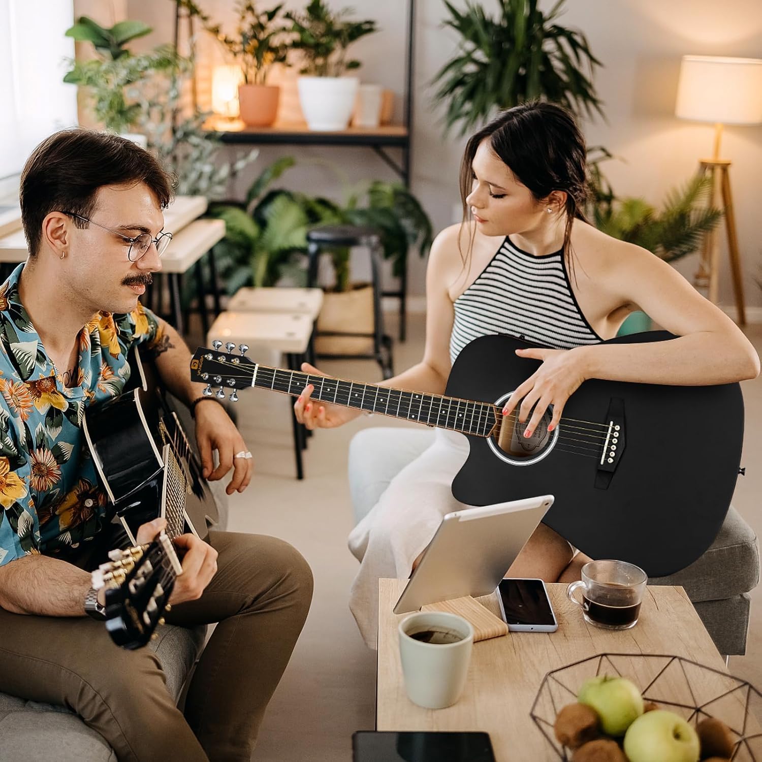 Vangoa Left Handed Acoustic Electric Guitar Kit for Adult Beginner Full Size Cutaway Lefty Acoustic Guitar Bundle Set with Built-in 4 Band EQ Bag Tuner Cable Strap Capo String, Matte Black