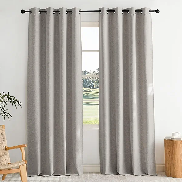 NICETOWN 100% Blackout Linen Curtains for Living Room, W52 x L90, 2 PCs, Silver Grey, Crisp Faux Linen Drapes Sweep The Floor Decorative Keep Privacy Panels for Living Room/Villa
