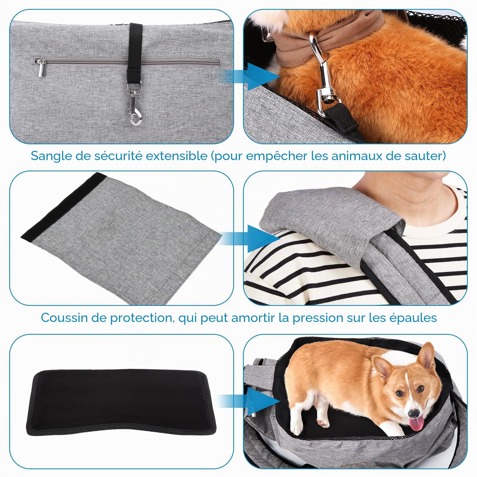 Ownpets Sac de Transport pour Chien jusqu'à 11 kg, écharpe de Transport pour Chien, Sac pour Chien avec bandoulière réglable et Poche Avant et épaulettes de Poche 30 cm Profondeur x 34,8 cm Large