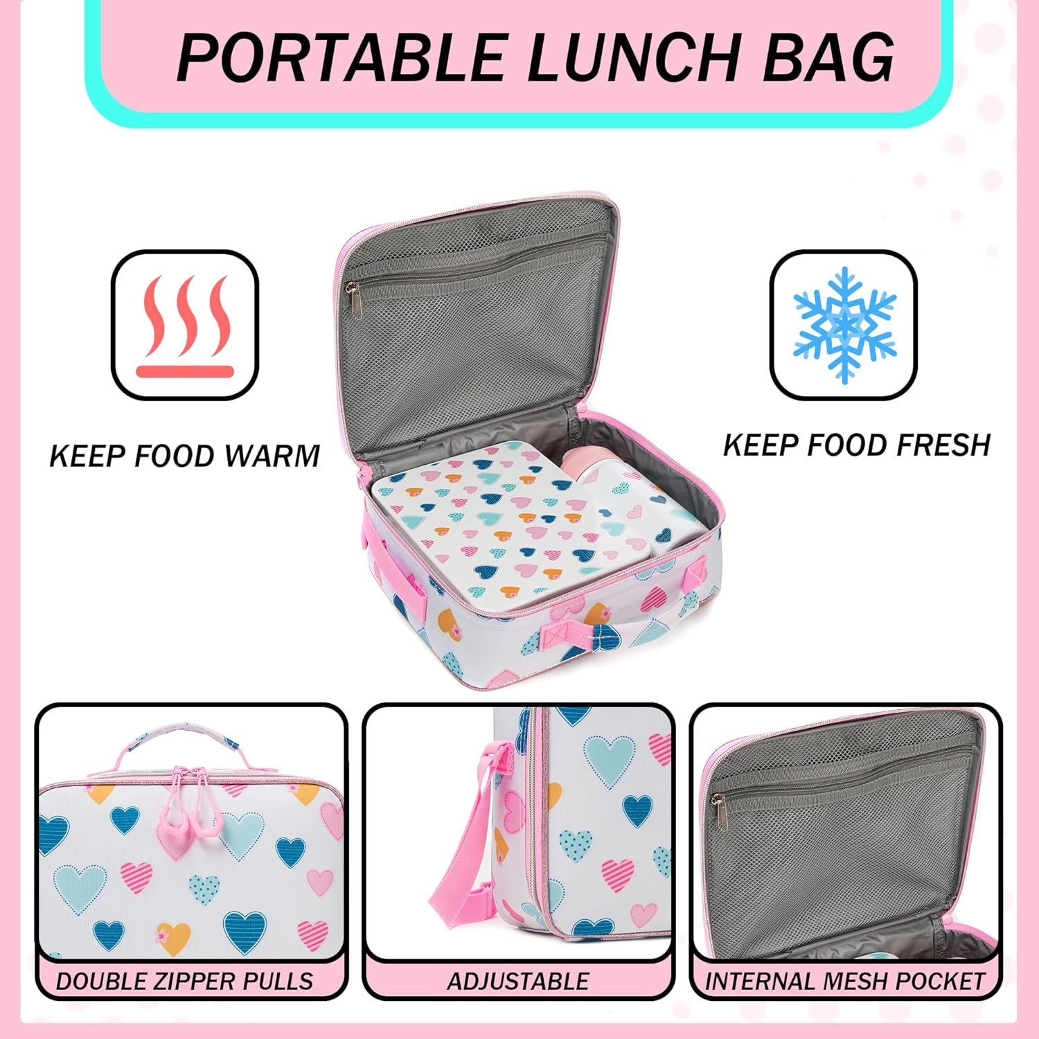 Kids Bento Lunch Box with 6 Compartments Girls Lunch Box with Lunch Bag,Stainless Steel Water Bottle,Ice Pack & Utensils Set,Birthday Gifts for Ages 3-12 Back to School Toddler Girls - Image 3