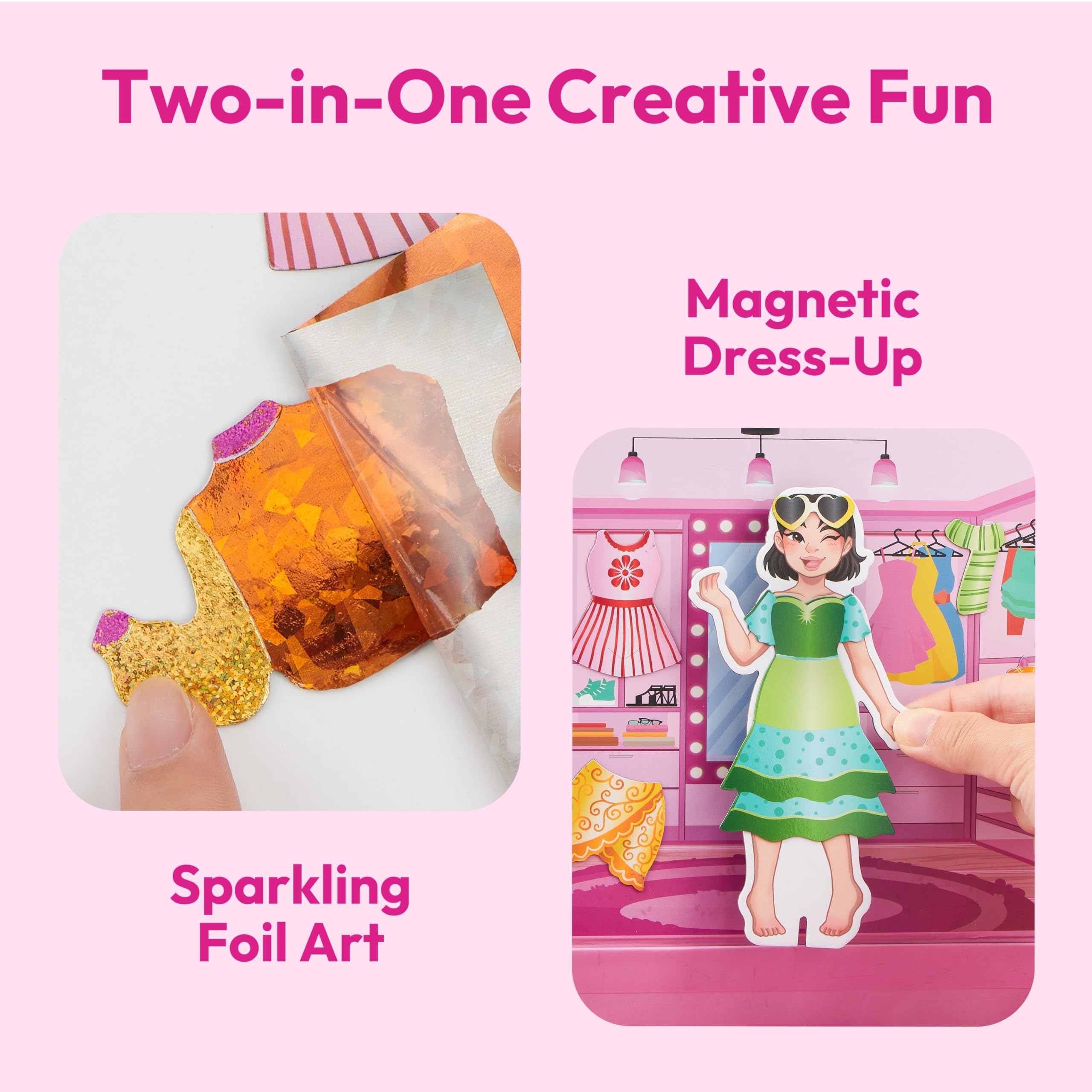 Klever Kits Muñecas magnéticas de vestir para niñas a partir de 4 años, juego de estilo de lujo con 5 muñecas de princesa, más de 60 trajes magnéticos y accesorios de aluminio, libro de actividades