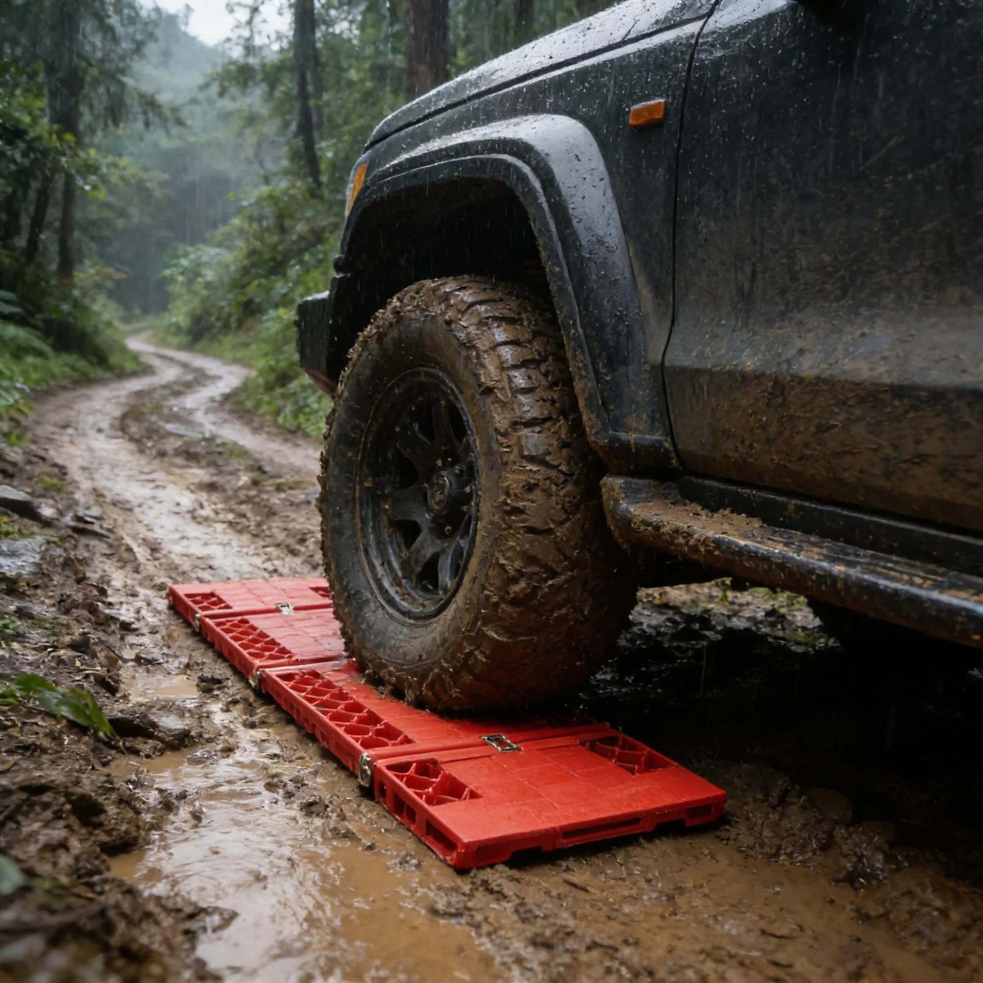 Tavole di Trazione per Il Recupero 1Pc off Road Recupero Trazione Schede 4x4 Veicolo Fuga Pista Scaletta Sabbia Fango Neve Auto Zerbino Salvataggio for Fuoristrada(RED-60X18CM)